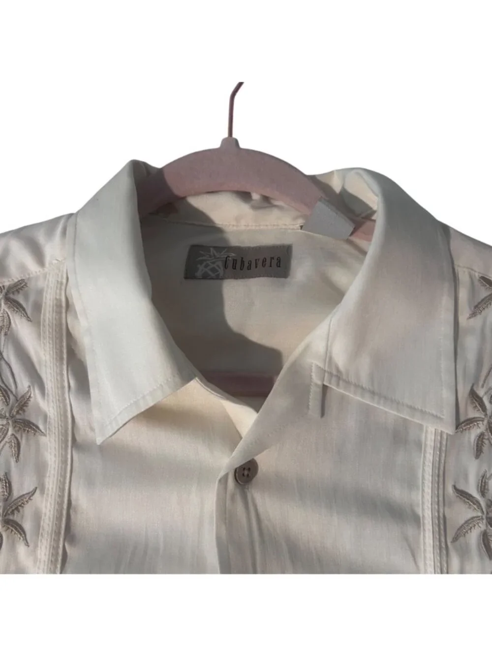 Cubavera Mens Embroidered Short Sleeve Button Up Shirt Beige Size M GUC